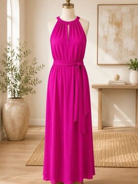 ANTONIO MELANI Fuchsia Halter Maxi Dress with Waist Tie